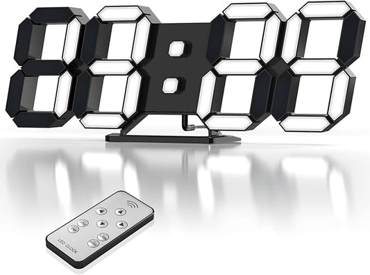 3D LED Clock Desk Alarm Clock Wall Clock with Remote Control, 9.7" LED Electronic Clocks, Snooze Model, Temperature, Night Light Auto/Custom Brightness