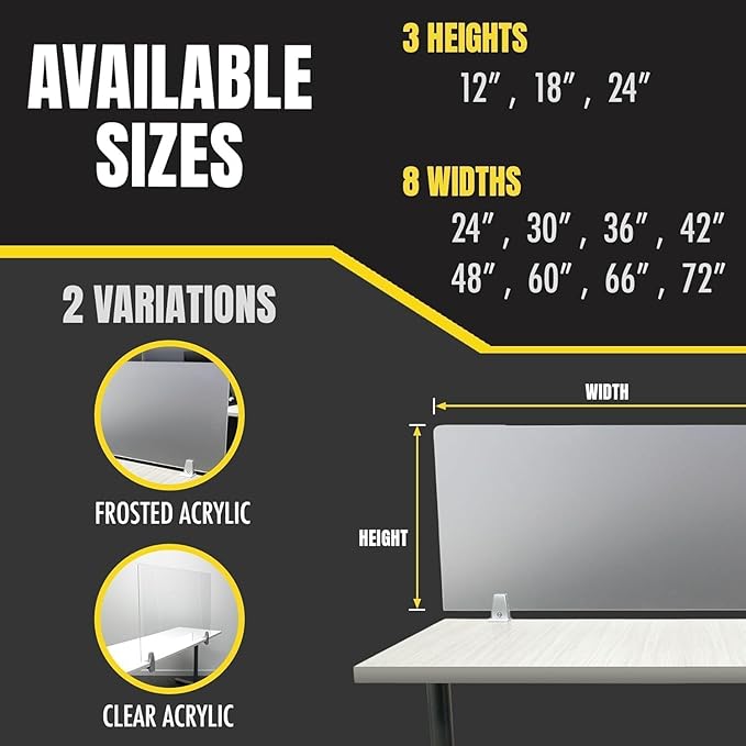 OBEX Clear Acrylic Desk Mounted Privacy Panel, 18" x 30", Clear