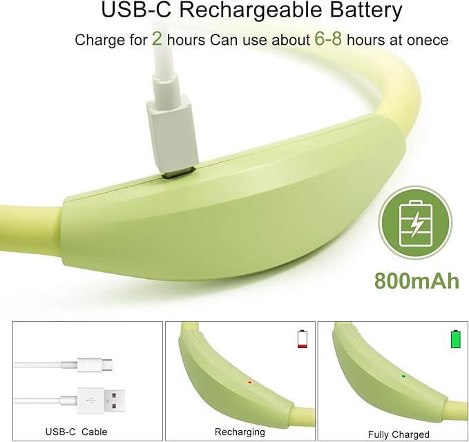 LED Neck Book Light, Reading Light, USB-C Rechargeable, Hands Free, 4 Super Bright LED Bulbs, 3 Adjustable Brightness, Best for Reading in Bed, Knitting, Walking, Jogging, Mending (Green)