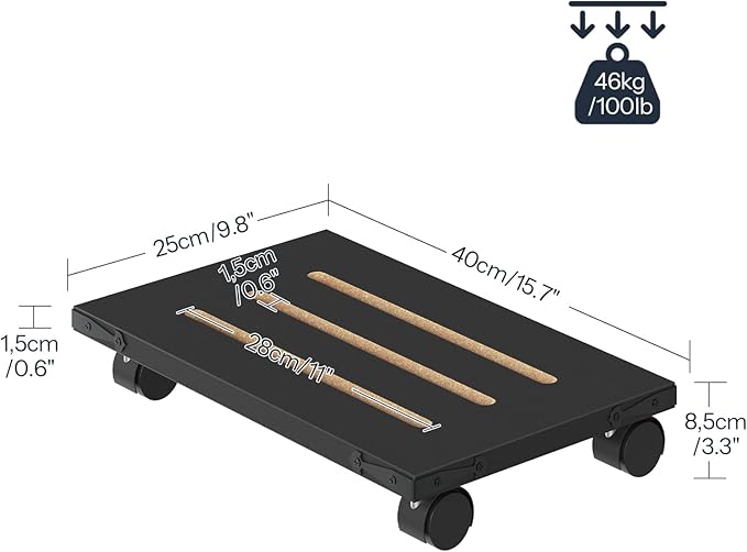 HOOBRO Mobile PC Stand, Ventilated Computer Tower Stand, PC Tower Holder with 4 Caster Wheels, CPU Holder Under Desk Fits Most Computer Tower, for Office, Gamers, Black BB46CJ01