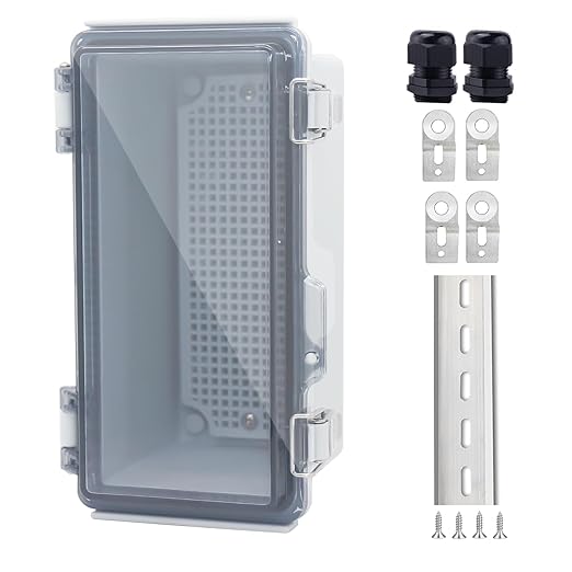 IP67 Waterproof Junction Box, ABS Plastic Electrical Enclosure with Stainless Steel Latch, Hinged Cover Electric Box with Mounting Plate, Wall Brackets & Cable Glands 200x100x110