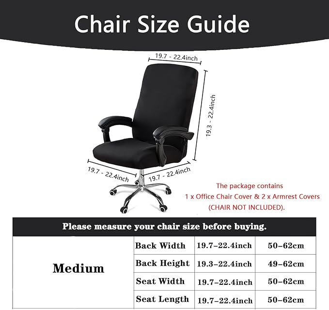 Office Chair Cover,Removable Desk Chair Cover with Zipper,Stretch Anti-dust Universal Rotating Office Seat Slipcover,Washable High Back Computer Seat Protector for Pets (Black, Medium|Armrests)