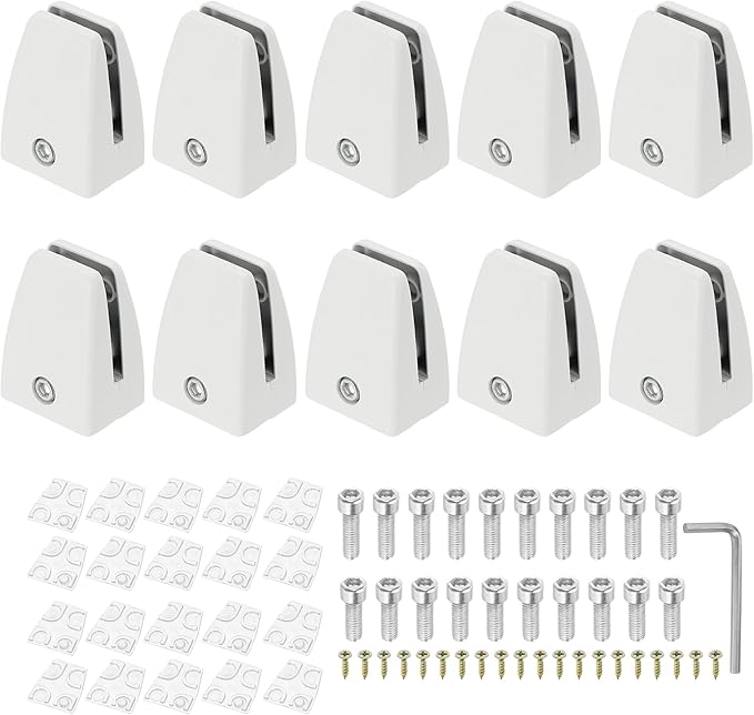 PATIKIL 10 Pcs Office Desk Partition Support Bracket, Aluminum Alloy Sneeze Guard Support Clamps Desktop Divider Clips for Offices Stores Counter Privacy Panel, White