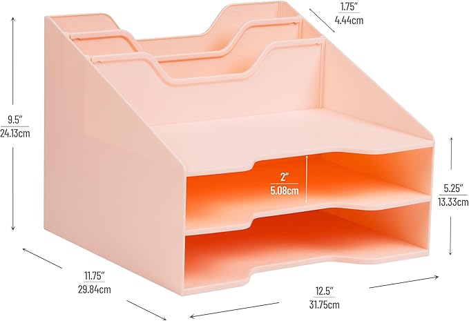 Mind Reader Desktop Organizer, Vertical File Holder, Paper Trays, Office, Plastic, Pink