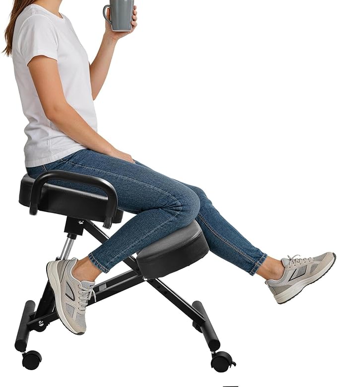 Ergonomic Kneeling Office Chair, Adjustable Postures Chair with Wheels & Extra Thick Cushion, for Study, Meditation & Home Work, Supports Back & Spine, Comfortable for Adults & Students