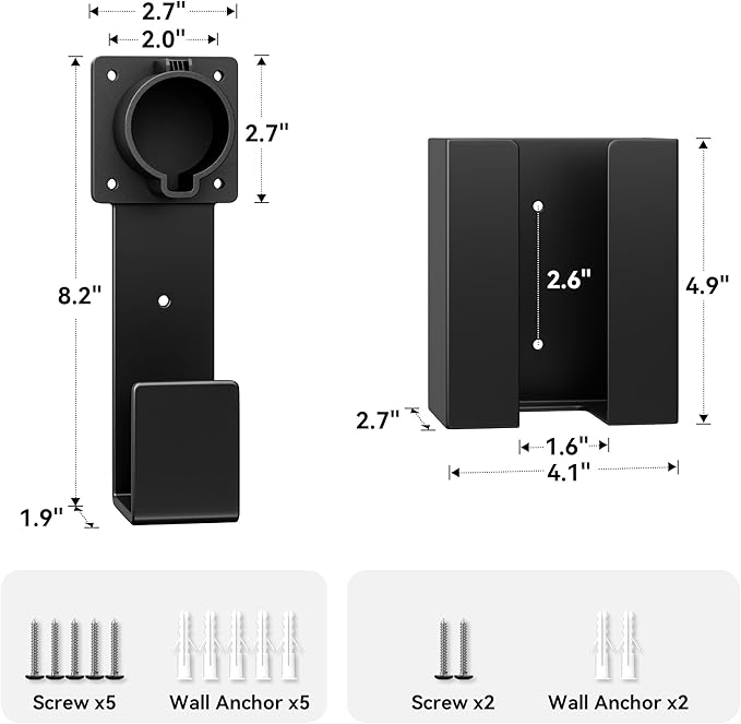 EV Charger Holder Wall Mount – J1772 Cable Organizer & Nozzle Holster with Storage Box for Electric Vehicle Charging