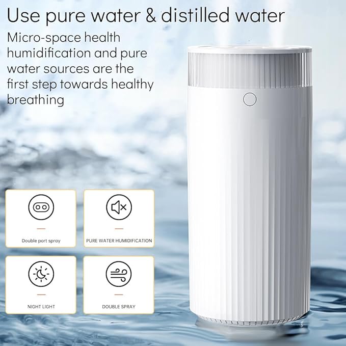 HomeBeyond Portable Mist Humidifier for Bedroom, 1.1L USB Charging and Plug-In Dual-Use, 28dB Quiet Dual Nozzle Air Humidifier for Home Baby Nursery & Plants, 8H Auto Shut-off and Warm Night Light
