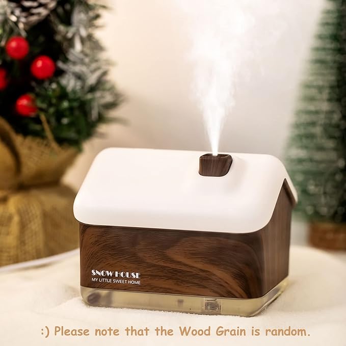 Mini Cabin Humidifier,House Shape, Cute Personal Small Humidifier with adjustable Cool Mist Mode,7 Color Light for office Desktop,Plant Home Indoor Room Baby Bedroom Super Quiet Christmas Gift