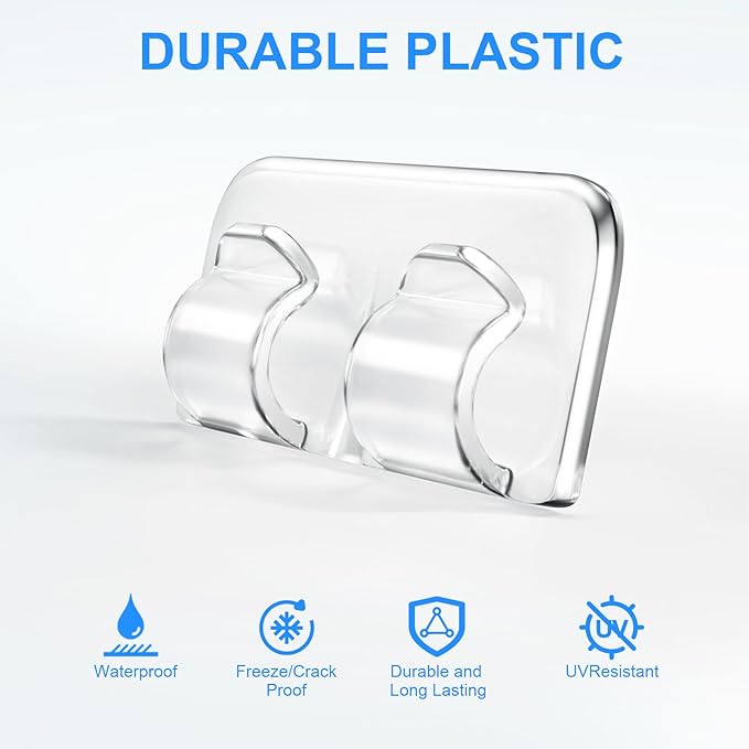 Hetyue Hooks for Outdoor String Lights Clips: 40Pcs Heavy Duty Light Hook with Waterproof Adhesive Strips - Outside Clear Cord Holders for Hanging Christmas Lighting - Outdoors Sticky Clip