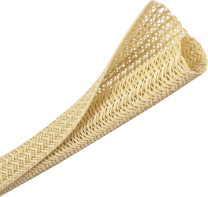 CrocSee 25ft - 1 inch Braided Cable Management Sleeve Cord Protector - Self-Wrapping Split Wire Loom for TV/Computer/Home Theater/Engine Bay - Beige