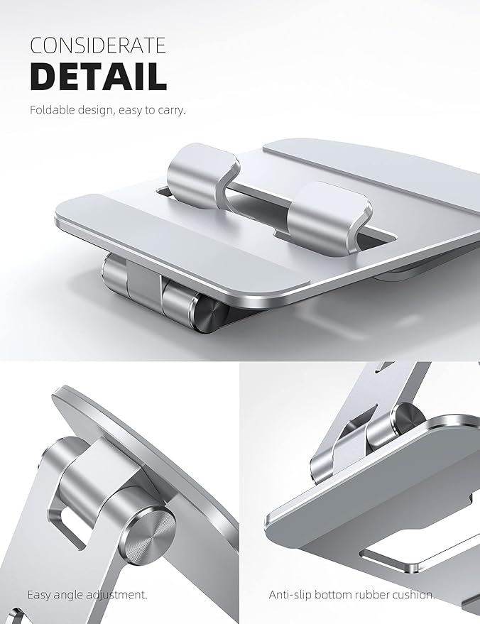 Lamicall Adjustable Tablet Stand Holder - Foldable Phone Dock, 360°Rotating Desktop Tablet Mount Gifts, for 4.7-13" Tablets, iPad Pro 11, 12.9 Air Mini, Tabs, Kindle, iPhone Air 17 Pro Max, Silver
