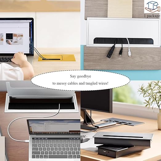 HAHIYO Gold Aluminum Alloy Desk Grommet,80x160mm Premium Cable Organizer with Flip Cover and Dustproof Brush–Durable Wire Management Solution for Home,Office,and Workstations–Easy to Install 1P