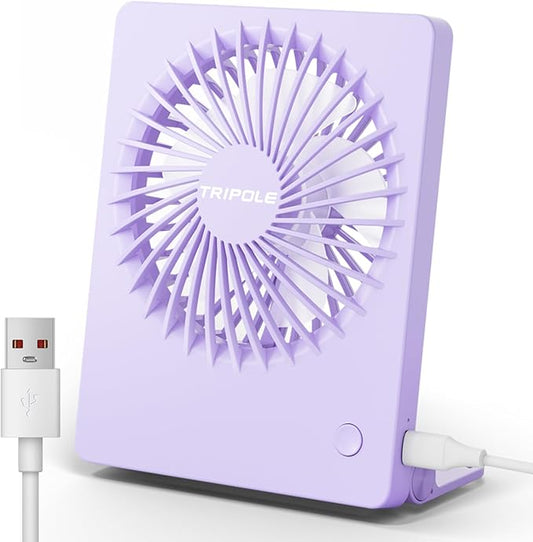 TriPole Mini Desk Fan USB Powered Portable Fan Small Personal Fan 3 Speeds Strong Airflow Table Fan for Travel Home Office Bedroom Desktop, 3.3ft Cable (No Battery, Purple)