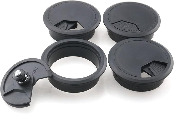 4pcs Office PC Desk Cable Cord Wire Organizer Black Desk Grommet Adjustable Cord Cover 2 Inch Cable Grommets Hole Cover