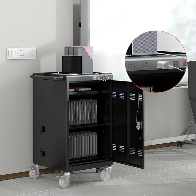 36-Bay Mobile Laptop Cart & Chromebook Charging Station - Heavy-Duty Locking Cabinet for 17" Screens, Laptop Storage Rack for Multiple Laptops/Tablet, Ideal for Schools, Offices, Hospitals (Black)
