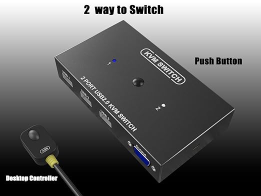 KVM Switch VGA 2 Port - KVM Switcher for 2 Computers Share 1 Monitor & 3 USB 2.0 Devices,Keyboard Mouse Printer,Driver-Free for All OS,2 KVM Cables 1 Desktop Controller Included
