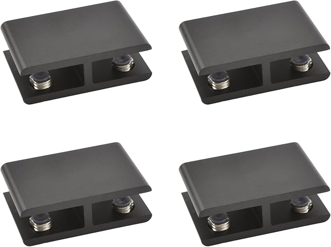 INCREWAY Glass Clamp, 4 Pack Adjustable Double Side Aluminum Alloy Shelf Support Bracket, Clip Holder for 8-10mm Thickness, 180 Degrees, Black