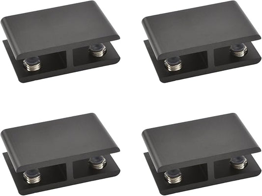 INCREWAY Glass Clamp, 4 Pack Adjustable Double Side Aluminum Alloy Shelf Support Bracket, Clip Holder for 8-10mm Thickness, 180 Degrees, Black