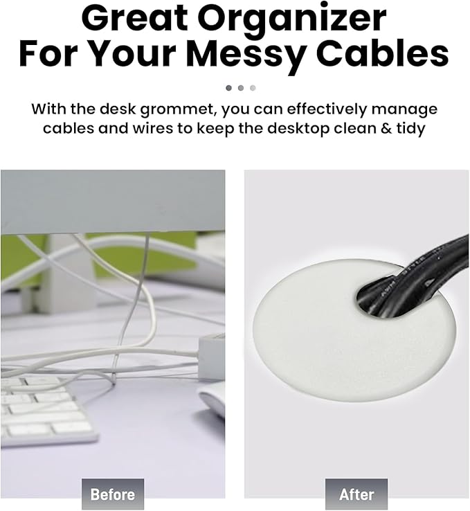 2-Pack 1.5 Inch Desk Grommet, Sturdy ABS Plastic Cable Hole Cover, Detachable Table Wire Organizer for Home & Office Desk – White