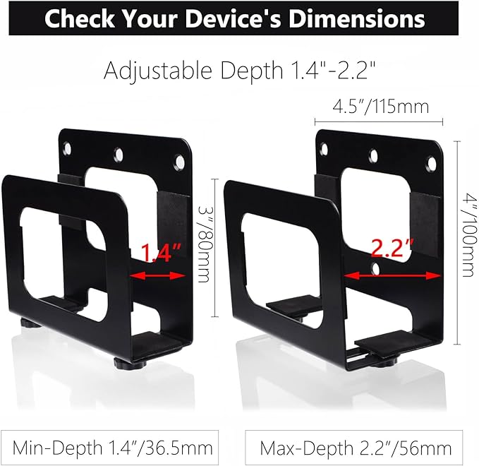 Adjustable Cable Box Wall Mount Small Device Modem Wall Mount Holder for Small and Wide Media Players Like Apple TV, Roku, Cable Boxes, ,Mac mini M4,DVD Players, Routers, Modems,WII(Black-Wide)