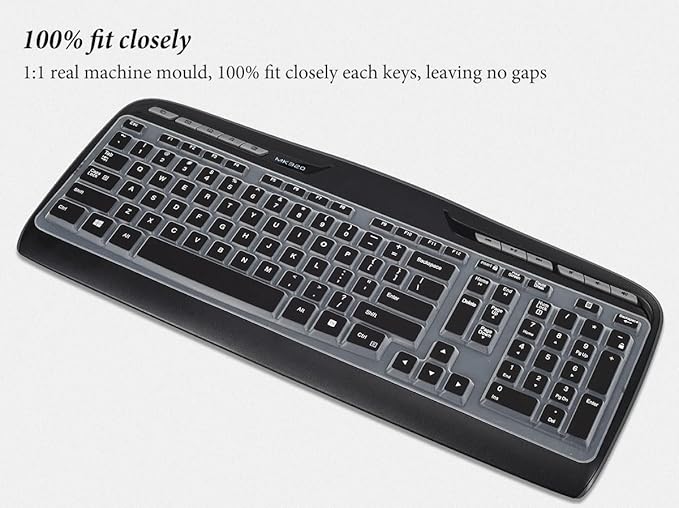 Keyboard Cover Skin Protector for Logitech MK320, YR002, Y-R0009, MK335, MK300, K330 - Part 316G115 Wireless Desktop Accessories,Silicone Keyboard Protective Skin-Black