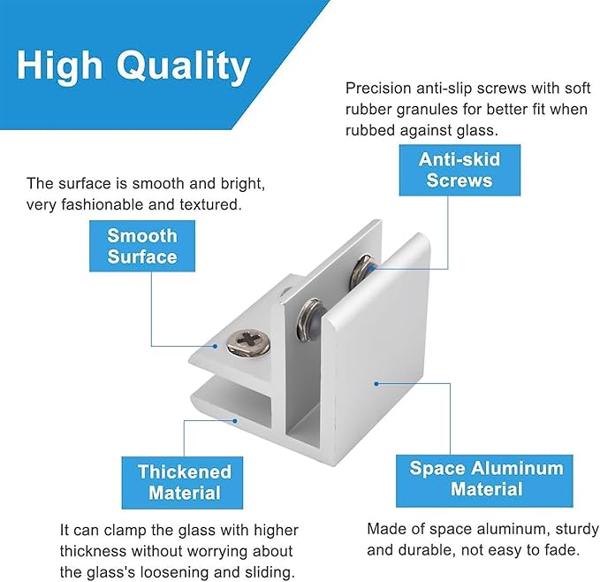 INCREWAY 4pcs Aluminum Alloy Glass Clamp, 5-8mm Thick Glass, 90 Degrees, Silver