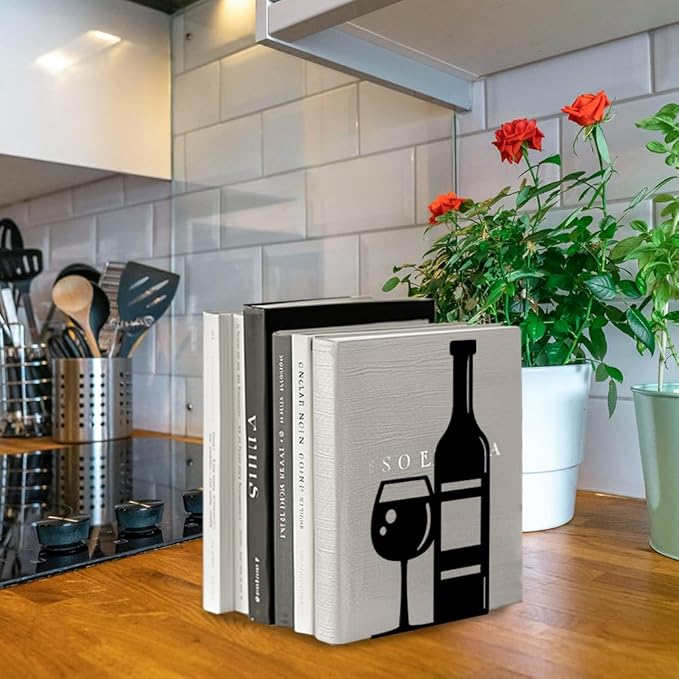 Peacoblue Metal Bookends for Shelves, Modern Decorative Heavy Duty Study Book Support Stoppers for Office, Desk, Shelf, Room 5.3"x4.3"x7.9" Cast Iron Simple Tall Bookends, 1 Pair (Wine)
