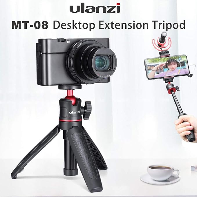 MT-08 Black Mini Tripod for Camera, 1/4" Screw Universal Tripod Compatible with DJI OSMO Pocket 3/Pocket 4/Insta 360x5/OSMO 360/Xtra/Sony/Canon,Extendable Handheld Vlogging Video Filming Table Stand