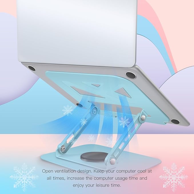 360° Rotating Laptop Stand, Carbon Steel Ergonomic Cooling Riser,Foldable Portable,Fits 10-16 Inch Laptops/Tablets/Phones,Blue,3-Year Warranty