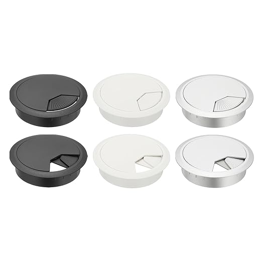 PATIKIL 3.1 Inch/80mm Desk Grommet, 6Pcs Cable Grommet Wire Management Cable Hole Cover Cord Organizer for Office Home Table Countertop, White/Black/Silver