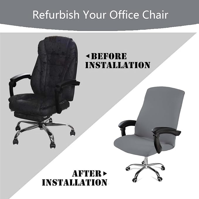 Office Chair Cover,Removable Desk Chair Cover with Zipper,Stretch Anti-dust Universal Rotating Office Seat Slipcover,Washable High Back Computer Seat Protector for Pets (Grey, Large)