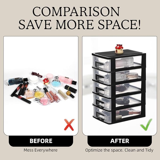 Cabilock 5 Tier Plastic Storage Drawers Multifunctional Drawer Type Storage Cabinet Portable Organizer for Office Home Desktop Sundries Holder Clear Design