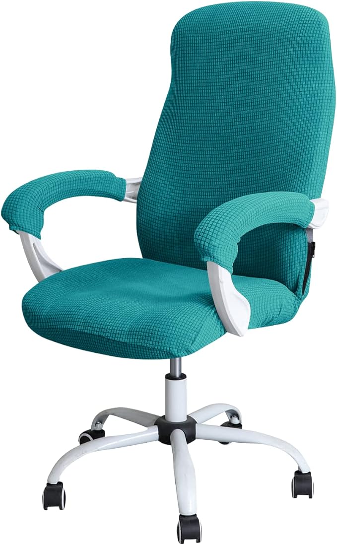 FORCHEER Office Chair Cover Water Repellent Jacquard Armrest Swivel Chair Slipcovers Removable Stretch Universal Computer Chair Cover L with Chair Arm Cover 2P-Teal