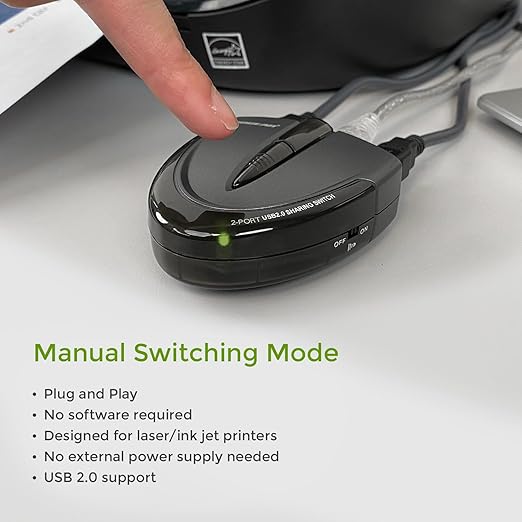 IOGEAR 2 Port USB 2.0 Switch - Auto Printer Switch - Manually or Auto Control - LEDs Indicate - Plug n Play - GUB231