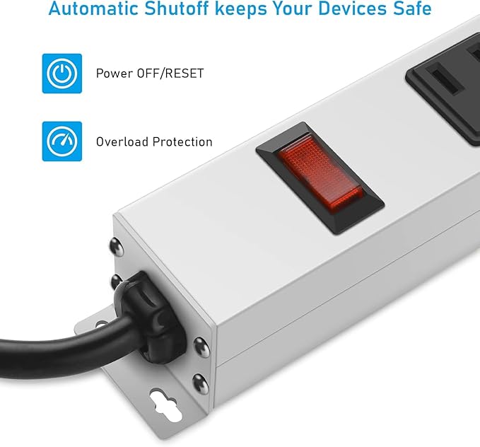 JUNNUJ Metal 16 Outlet Power Strip, Mountable Heavy Duty Power Strip, 1200J Surge Protector Wall Mount Screws Outlet with Switch, Gaming Desk Strips Wide Spaced 15A 125V 1875W, 15 FT 14AWG Power Cord