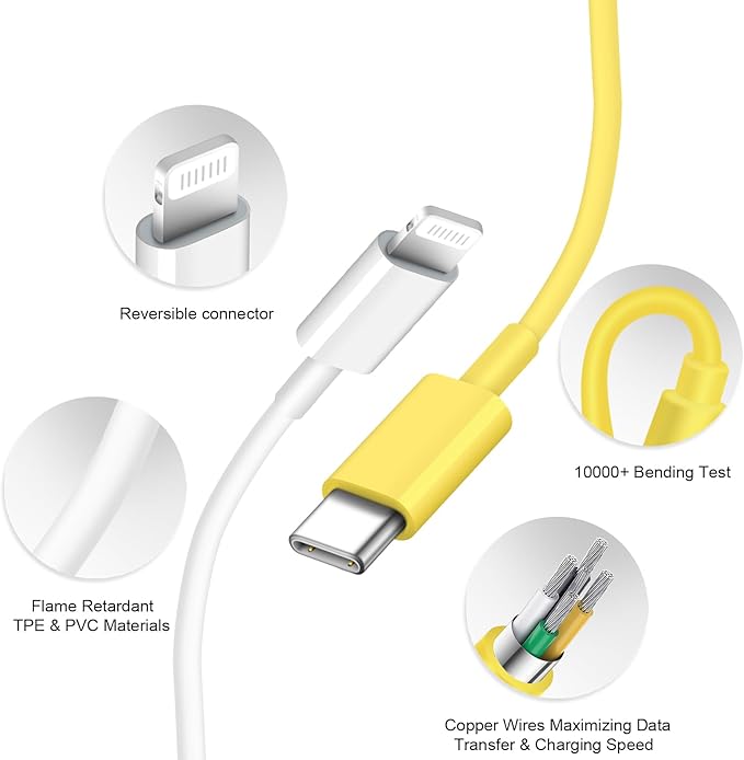 iPhone 14 13 12 11 Charger Fast Charging iPhone Fast Charger 3-Pack 20W iPad Chargers 6FT C Chargers Fast Charging Cord Whit iPhone 14/14 Max/13 Pro/13/12 Mini/12 Pro Max/11 Max/Xs and iPad(Yellow)