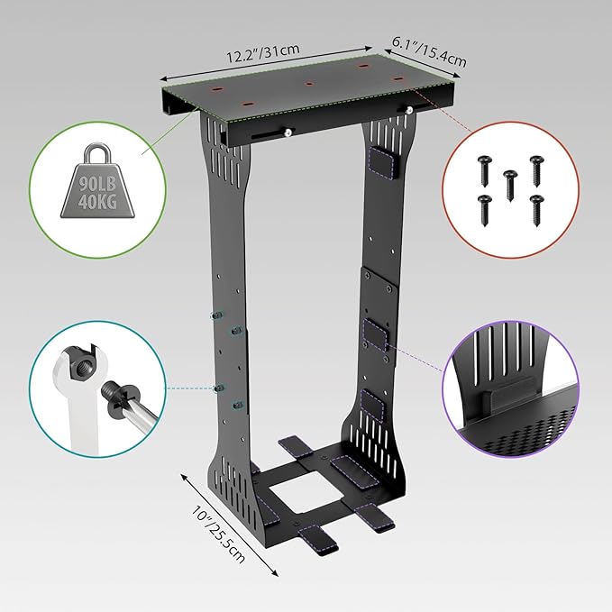 KEEGH Heavy Duty Under Desk PC Mount Adjustable Under Desk Computer Mount Supports Up to 90 lbs PC Mount with Secure Locking for Standing Desk, Black