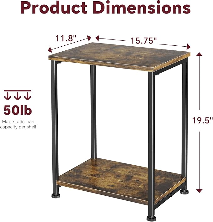 Simple Trending End Table, Nightstand Set of 2, Side Table for Living Room, Bedroom, Rustic Brown