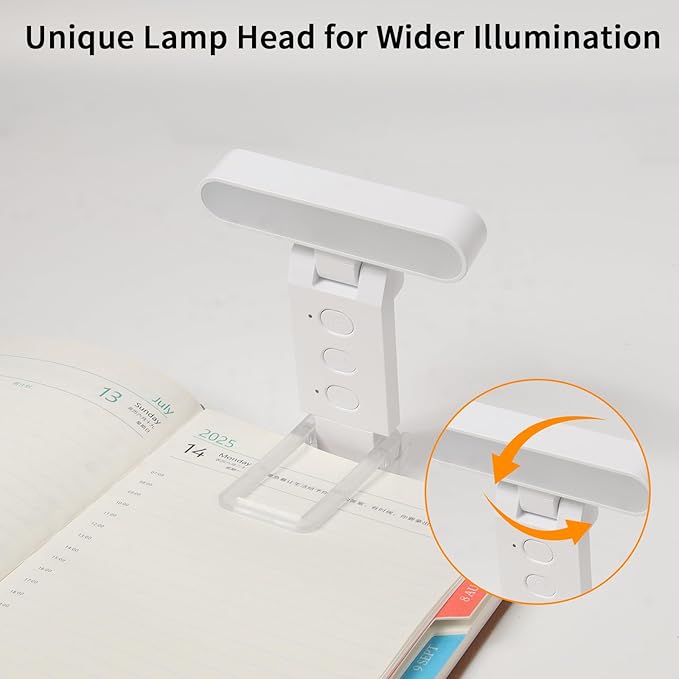Book Light,USB Rechargeable Clip-On Reading Light,30 Adjustable Modes,Eye-Caring with Timer,Perfect for Book Lovers/Travel (White, Rectangle)