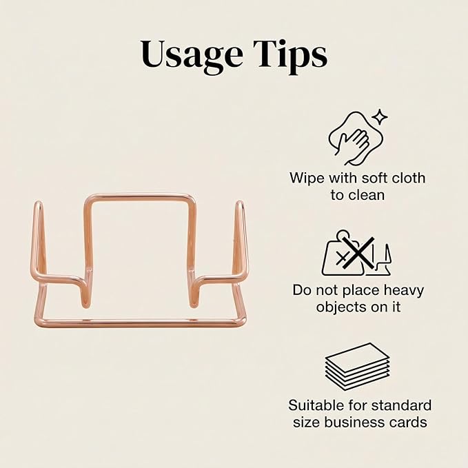 2 Pack Minimalist Metal Business Card Holder, Simple Wire Frame Desktop Organizer for Name Cards, Place Cards and QR Codes, Affordable Elegant Display for Office, Wedding and Home Decor(Rose Gold)
