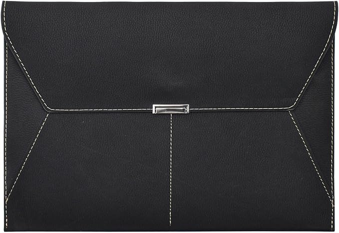 VANRA File Folder Document Holder Organizer Waterproof Portfolio Leather Folder Case with 3 Pockets, Filing Envelopes for A4 Letter Size Paper with Snap Magnetic Button Closure (Black)