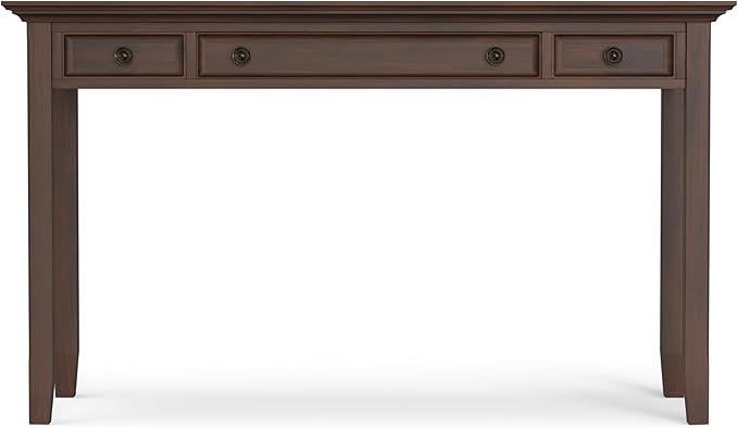 SIMPLIHOME Amherst Desk - 54 Inch Wide Solid Wood Writing Desk in Russet Brown, Transitional Home Office Computer Table for Workspace or Study with 2 Drawers and Flip-Down Keyboard Tray