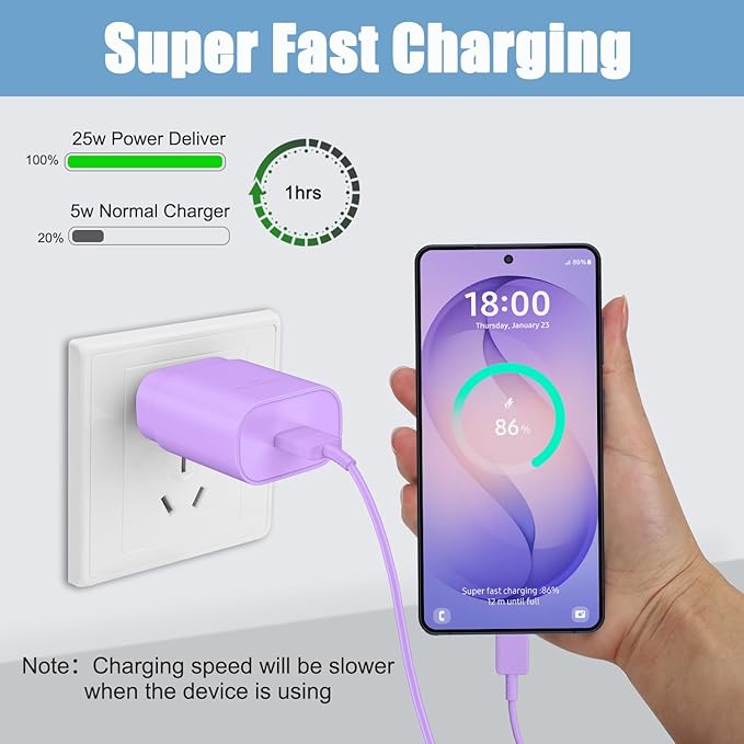 Super Fast Charger Type C,25W PD USB C Wall Charger Block & C to C Cable 6ft for Samsung Galaxy S26/S25/S24 Ultra/S24/S24+/S23 Ultra/S23/S23+/S22/S22 Ultra/S22+/S21 Ultra/S20 Ultra/Note 20/Note 10
