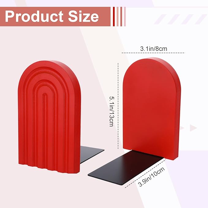4Pcs Boho Arch Wooden Rainbow Bookends, Cute Book Ends for Shelves, Non Skid Wood Bookends for Kids, Colorful Book Holder Stand Stoppers for Heavy Books Home Office Back to School Library Kitchen