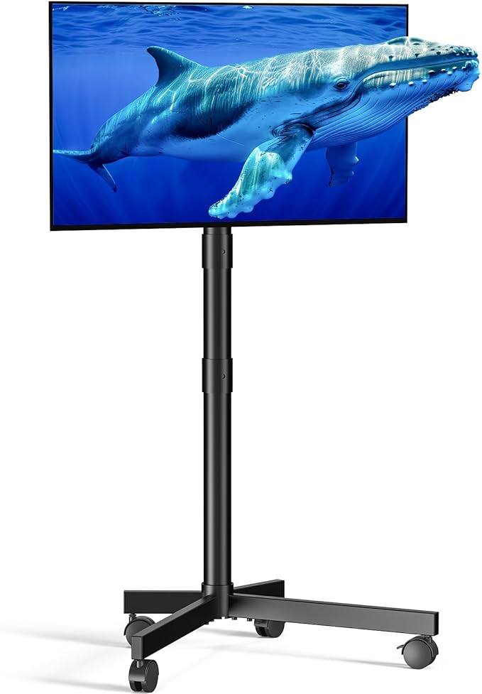 Mobile TV Cart Rolling TV Stand for 23-60 Inch LCD LED Flat Curved Screens up to 88 lbs - Height Adjustable Portable TV Stand on Wheels - Outdoor TV Stand Mount, Max VESA 400x400mm, Black