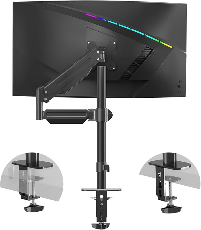Pholiten Premium Single Monitor Arm for 13-32 Inch Computer, Holds 22 lbs,Gas Spring Monitor Stand for Desk with Swivel/Tilt/Rotation, VESA 75/100mm, Black