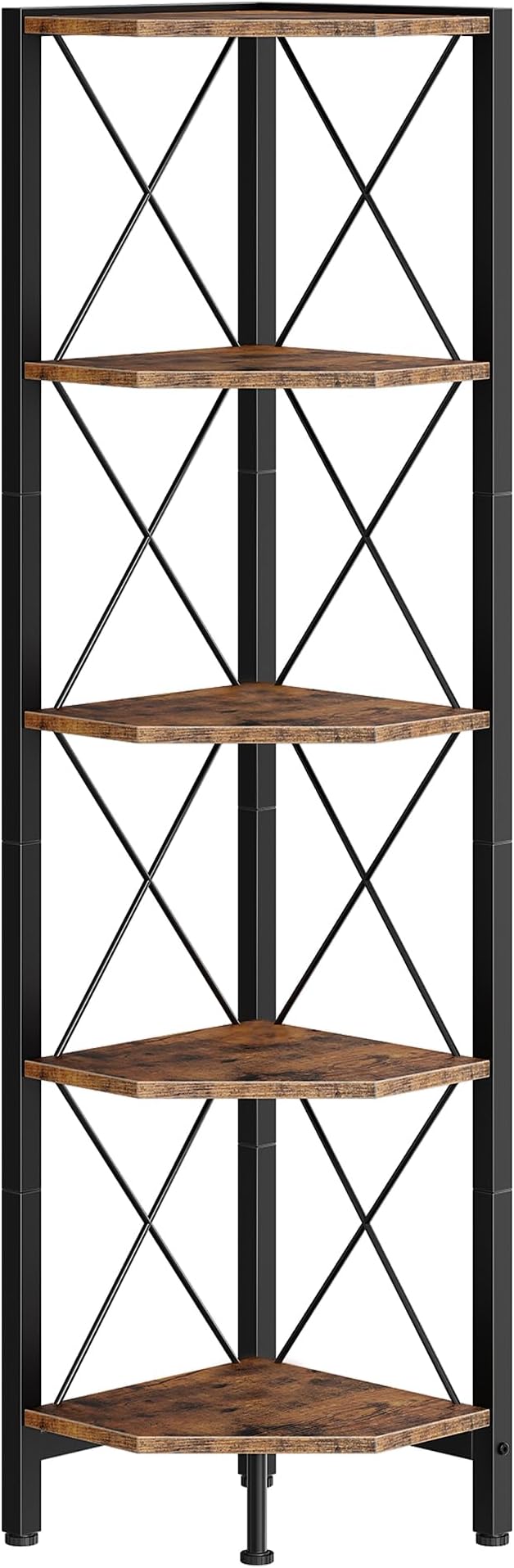 CHOEZON 5-Tier Corner Shelf, Corner Bookcase, 55.2" Tall Vertical Display Rack, Plant Stand, Open Storage Shelf, for Living Room, Bedroom, Study, Kitchen, Rustic Brown and Black TCJ12BF