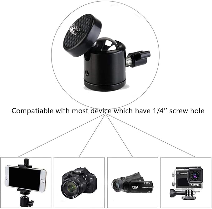 Universal 1/4" Swivel Mini Ball Head Screw Tripod Mount（2 Pack）, EszkozTA360 Degree Rotating Mount Base Adapter for DSLR Cameras HTC Vive Tripods Monopods Camcorder Light Stand…