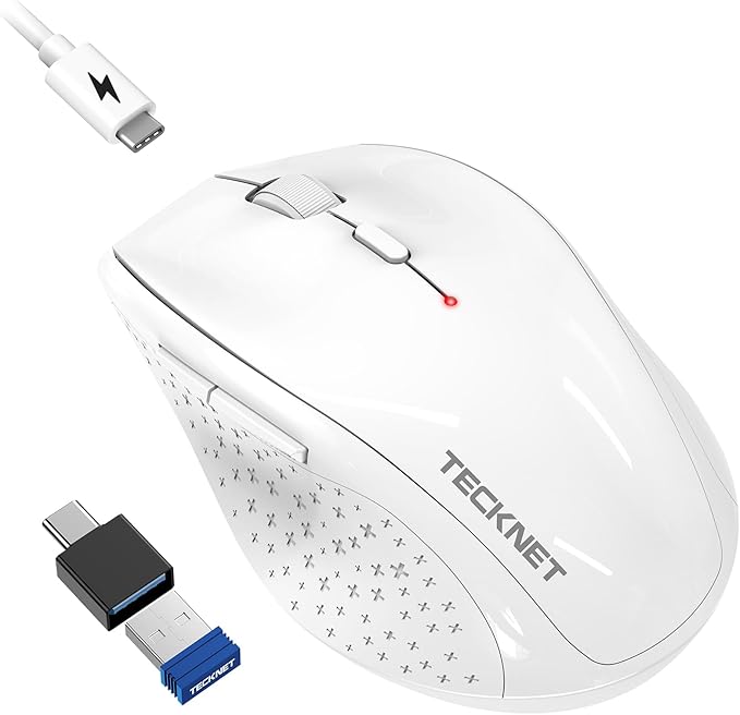 TECKNET Rechargeable Mouse with Jiggler, Plug & Play, 2.4G Connection with USB-C Adapter, Silent Mouse Quiet Click, 6400 DPI Ergonomic Mouse, Cordless Computer Mice for Laptop, Desktop, PC