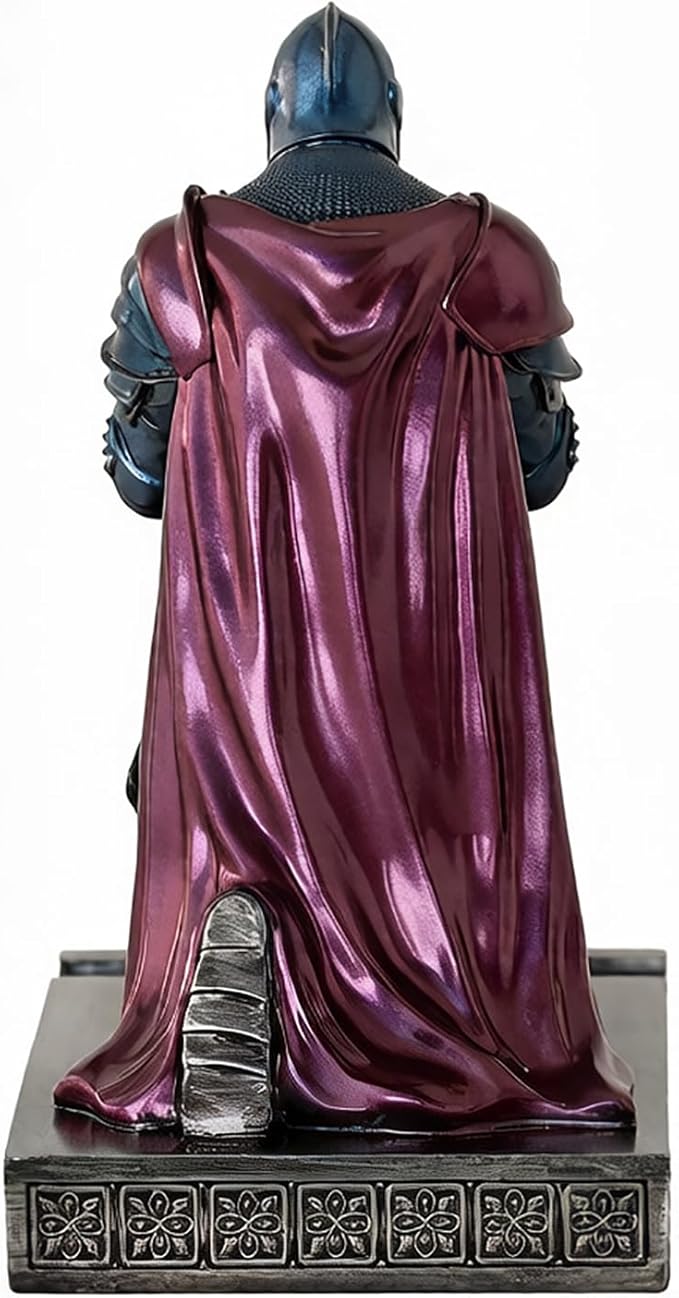 Medieval Armored Warrior Wearing Outerwear, Mobile Phone Stand Knight Pen Holder Desk Organizers, Resin Bookends Paperweight with a Letter Opener for Desk (Blue&Purple)